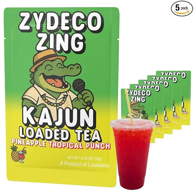 KaJun Loaded Tea Zydeco Zing Pineapple Tropical Punch Sugar-Free Hydration Powder, with Green Tea & Guarana, 250mg Caffeine, 0 Calorie, Keto-Friendly, 5-Pack Beverage Mix