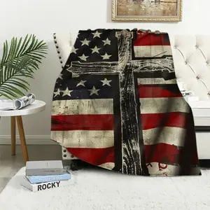 Patifu Christian Cross US Flag Blanket Christ Religious Decor Throw Blanket Jesus Faith Inspirational Blanket Gifts for Women Men Winter Bedding Warm Soft Plush Fleece Flannel Blanket forFather's Day Thanksgiving Halloween Valentine's Day Holiday Gifts