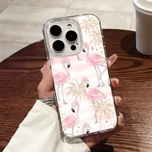 Tropical Flamingo Dance Transparent Magnetic Phone Case for iPhone 17 Pro Max Air 16 16e 15 14 Plus 13 12 11 X XS Pattern MagSafe Transparent Acrylic Back TPU Edges Drop-Proof Lightweight Cover Valentine's Day Gift 2D printing