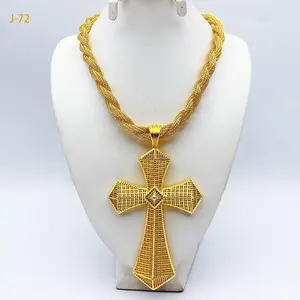 Ethiopian Cross Pendant Twisted Chain for Women Man African Wedding Party Gold Color Eritrea Jewelry Cross Gift