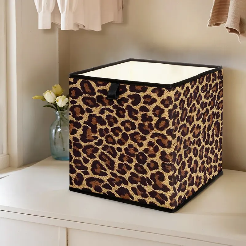 Leopard Print Open Storage Box, Stackable Drawer Organizer, Durable Multi-Functional Design for Home Dorm Room Organization, Home Organization Solution, Leopard Pattern, Bedroom Storage, Decorative Bins