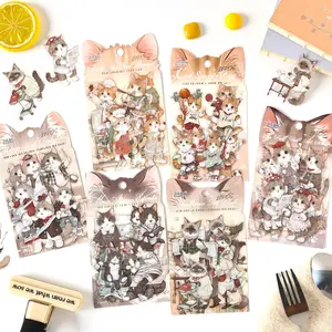 120 Sheets/bag Pet Material Sticker Pack, 6 Styles X 20 Sheets, Cute Cat Theme Decorative Stickers for Journals, Water Bottles, Multi-Scene Decoration