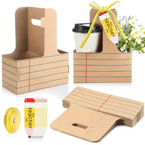 Back to School Teacher Cup Holder Gift 12/24/20/50 Set 2 Cup Drink Carrier with Card Ribbon Bulk Teacher Cups Gifts for Coffee Bouquets Snacks for Teacher Coworker Staff for First Day of School Welcome Back Lunch Coffee Bar Ideas Appreciation Presents
