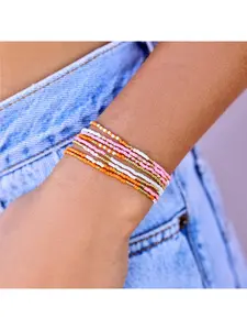 Women's Summer Beach Vacation Beaded Bracelet Set, Boho Style Bangles, Trendy Stack Bangle, Sexy Trendy Layered Hand Jewelry, 8-Piece Fashion Accessory Collection