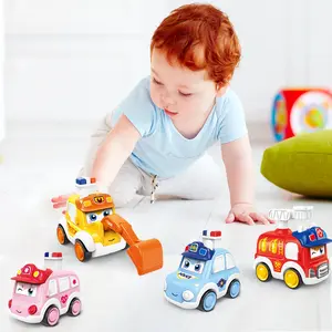 4pcs/set Cartoon Car Design Push Pull Toy, City Transportation Truck Wind up Vehicle with 3 Different Forms, Baby Interactive Toy for Festival Birthday Gift