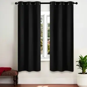 summervibes Black 2-Panel Grommet-Top Polyester Blackout Curtains Set, 42 in Wide Each, 63 in Length, Thermal Insulated Light-Blocking Drapes for Bedroom, Living Room Windows, Room Decor