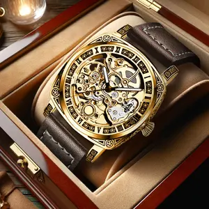 Fall Business Luxury Round Dial Leather StrapAnalog Mechanical Watch for Men, Boyfriend Gifts,Automatic Wristwatch for Gift, Luminous PointerWatch, Gifts for Him with Box, Watches for Men Hand Made