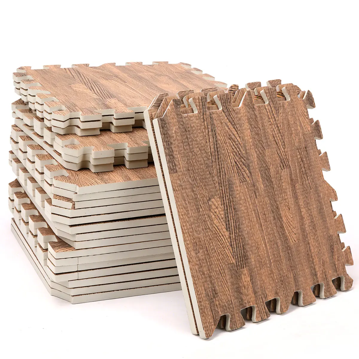 Wood Grain EVA Interlocking Puzzle Floor Mat Tiles - 24pcs 30cmx30cm 1cm Thick - Tool-Free Assembly, Waterproof, Anti-Slip, Mold-Resistant, All-Surface, Aesthetic - Indoor/Outdoor for Exercise, Playroom