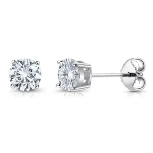 925 Sterling Silver 5mm Round 0.82Cttw DEF Color Moissanite Studs,  Lab Created Moissanite Studs, Moissanite Basket Setting Studs, Friction Back Studs