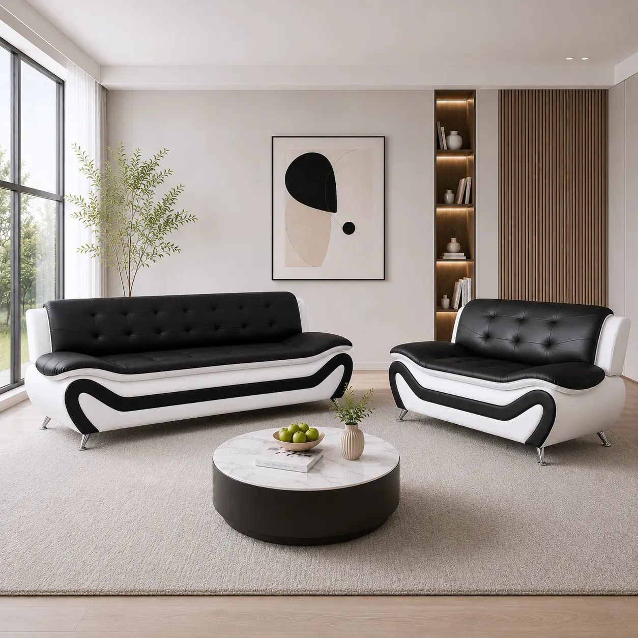 joepanstudio Furniture 2 Piece Aldo Modern Sofa Set Black & White Contemporary Design Living Room Furniture