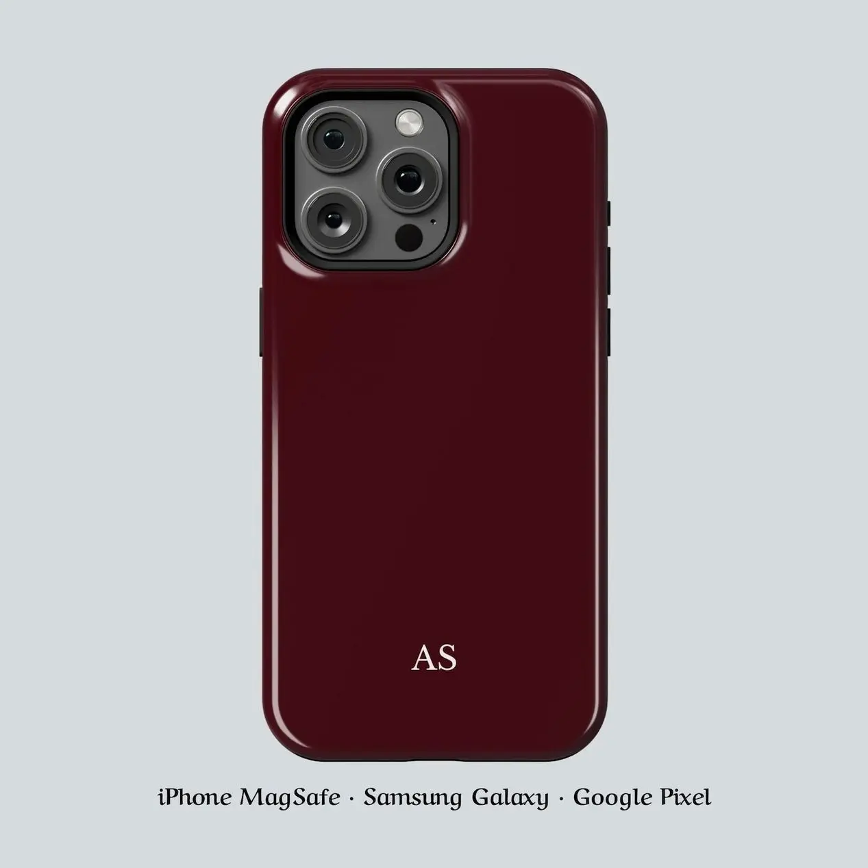 Magsafe Dark Burgundy Phone Case Custom Monogram Initial Name - iPhone 17 16, Samsung