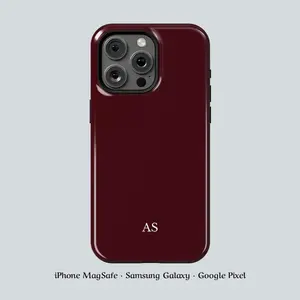 Dark Burgundy Customized Monogram Initial Name TPU-Polycarbonate Shockproof Cellphone Casing - Protective Accessories for iPhone 16, iPhone 17 Smartphones