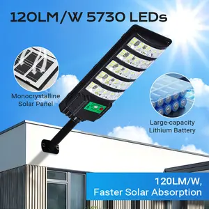 Qawtor Solar Street Light Outdoor Super Bright 120LM/W 5730 LEDs IP65 Waterproof Motion Sensor Wall Pole Mount Solar Lamp with Remote Control 3 Modes for Yard Garage Road Warehouse, Summervibes, Fathersdaygift