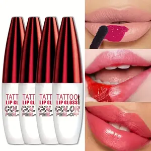 4-Color Tattoo Lip Gloss Color-Gloss Peel Off Lip Tint, Wipe-On Colour Lipsticks, Tattoo Lip Glaze, Matte High Pigment Long Wear Waterproof - Lipgloss
