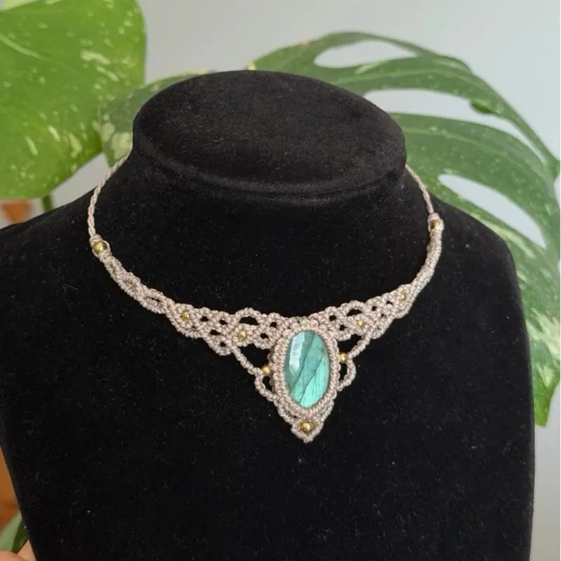 Handmade Macramé Necklace with Labradorite -  Original Design, One of a Kind, Unique Jewelry