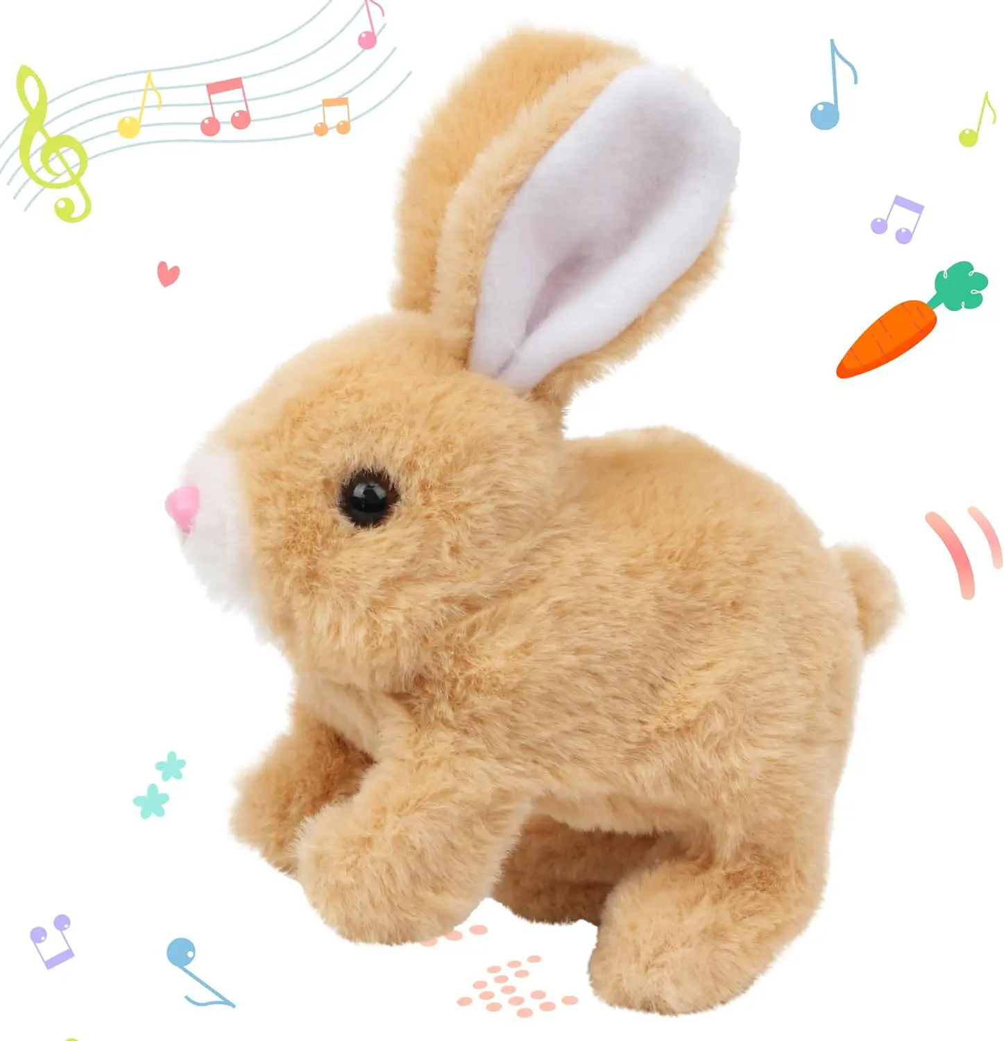 7'' Hopearl Hopping Rabbit Interactive Electronic Pet Plush Bunny Toy for Kids, Animated Walking Animals with Sounds, Wiggle Ears & Twitch Nose