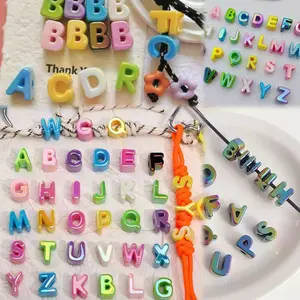 Serena--P39--Mix Colors UV Coated Large Hole 26 Alphabet Beads 4pcs per bag