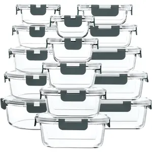 30 count Glass  Storage Containers with Snap Locking Lids,Glass eal Prep Containers Set - Airtight Lunch Containers, icrowave, Oven, Freezer and Dishwasher