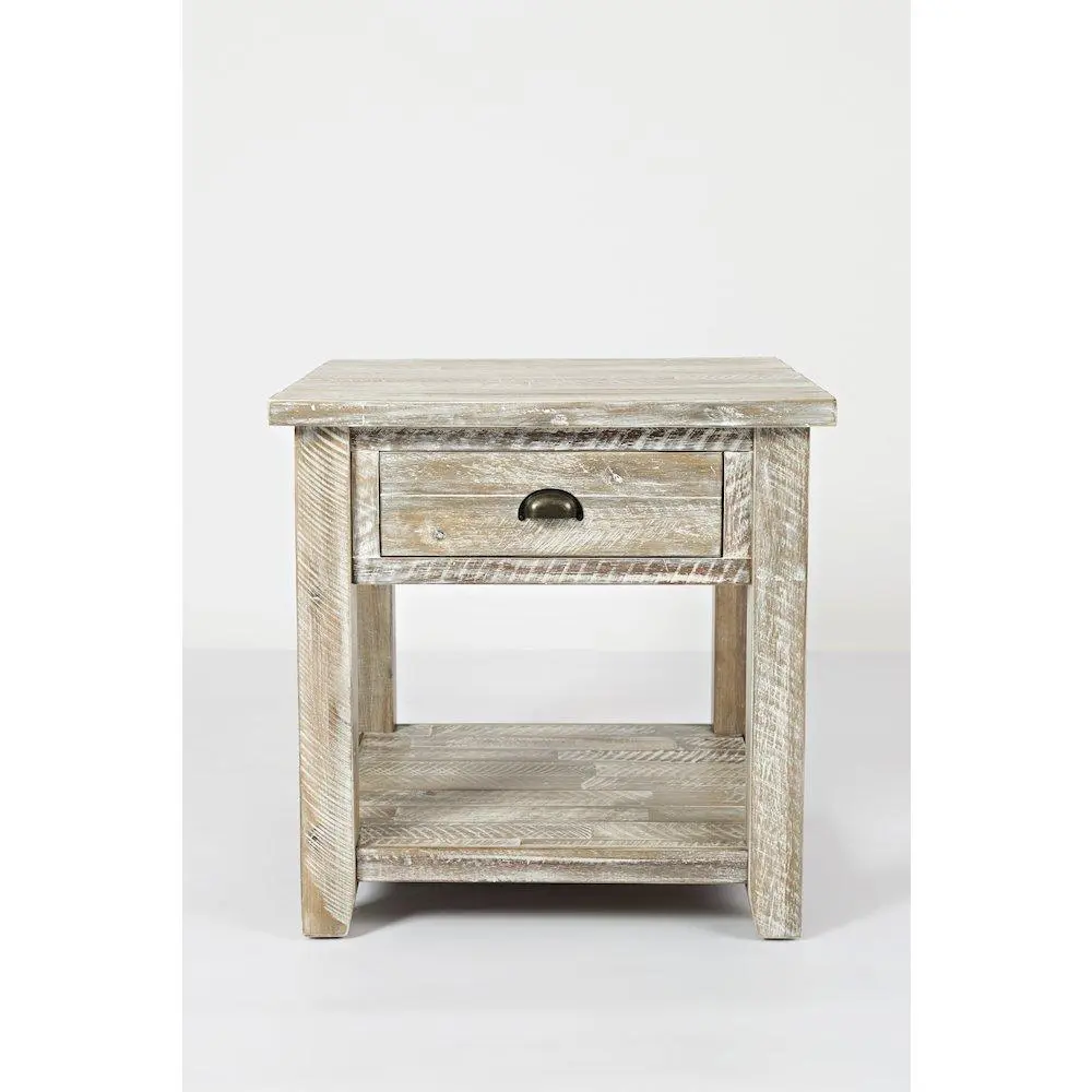 Handcrafted Rustic Farmhouse Distressed Solid Wood End Table - Single Drawer Coastal Design Farm Decor, Farm Style Living Room Furniture for Reading Chair, Guest Room