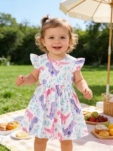 Baby Toddler Summer Dinosaur Print Dress, Princess Sleeveless Fashion Dress, Cute Casual Design, Breathable Loose Fit, Baby Clothing, Baby Girl Clothes
