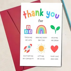 Cartoon Thank You Card, 1/3 Counts Colorful Letter Pattern Thank You Card with Envelope, Greeting Card for Teachers, Suitable for Graduation Season, Positive Message Card