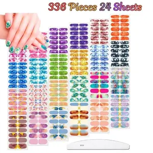 336 Pcs Nail Polish Strips for Women – Marble & Solid Gel Nail Wraps, Self-Adhesive Full Cover Nail Stickers, DIY Manicure Set with Nail File (Fresh Style)