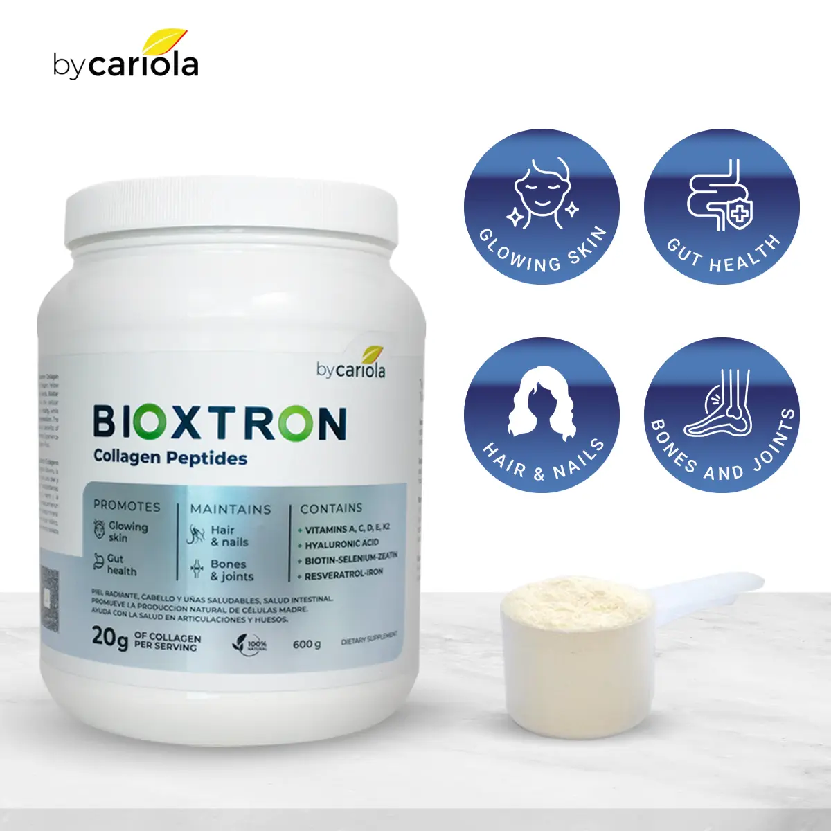 Bioxtron Collagen Peptides Powder – 20g Protein + AFA Algae + Resveratrol + Hyaluronic Acid | Skin, Hair, Joints | 30 Servings Beauty Supplement Healthcare Edible Dietary Fitness