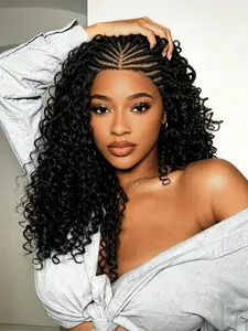 Pre-Braided Cornrow Curly Wig, Synthetic Fiber Wig, 13x4 HD Lace, Beginner Friendly, Easy to Wear, Natural Look, Perfect for Daily Use