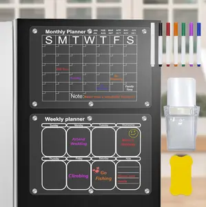 Magnetic Dry-Erase Calendar 2-Pack 16x12" - Acrylic Weekly/Monthly Planner Board Family Command Center Kit w/7 Markers 6 Magnets Home Office Kitchen