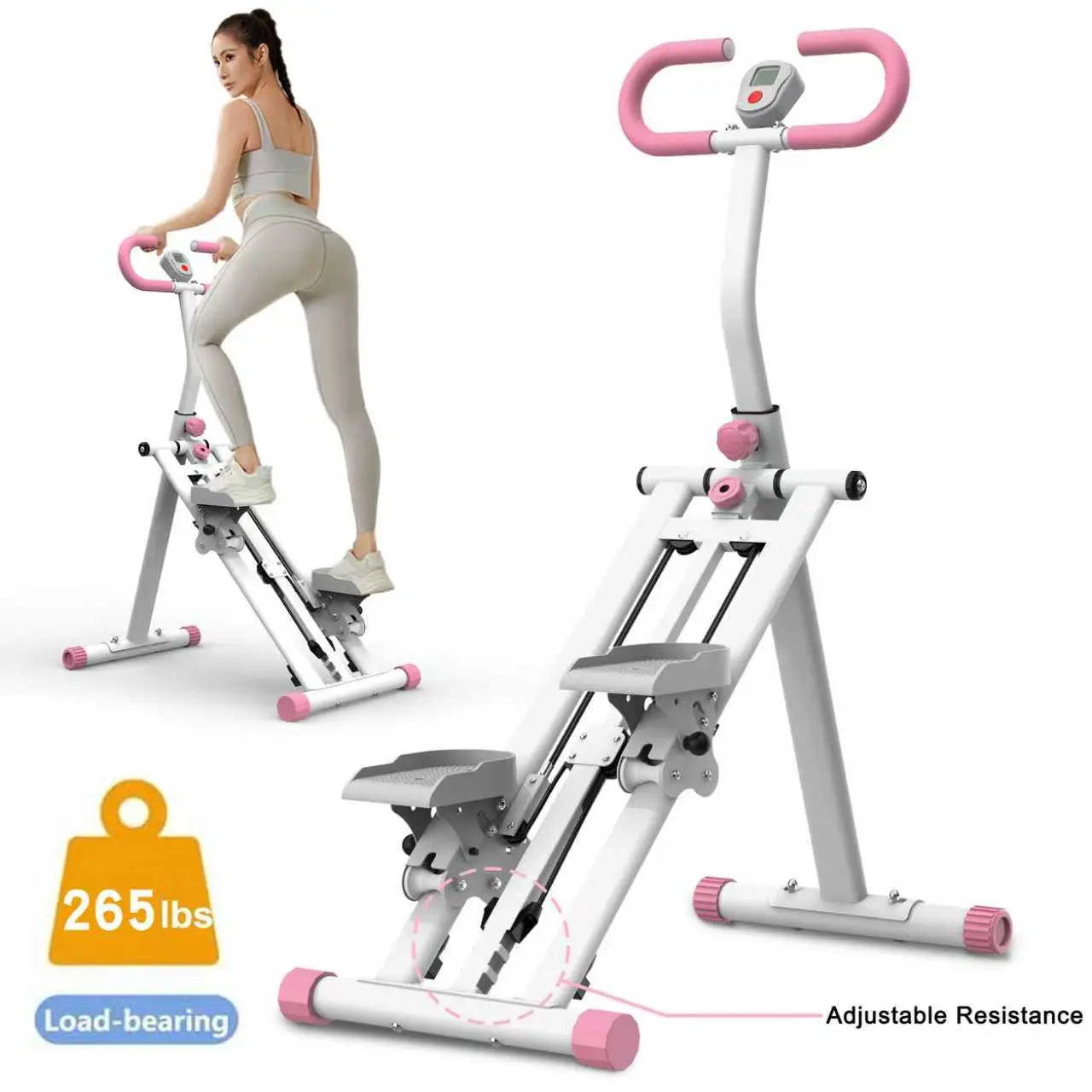 Dufominc Vertical Stair Stepper Machine - Low-Noise, Foldable, Space-Saving Home Gym Equipment with Easy Install, Upright Easy Exit Design, 300lbs Capacity, 196N Adjustable Resistance Handlebar, Shock-Absorbing, Smooth Full-Body Fitness, Durable