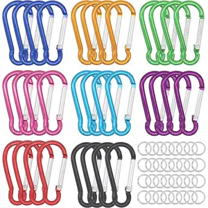 1.8'' 32Count Small Aluminum Carabiner D Ring 8 Colors, Durable Spring-Loaded Gate Carabiners Clips Hook, Sport Accessories, with Gift Steel Rings 32Count, for para-Cord Crafts…