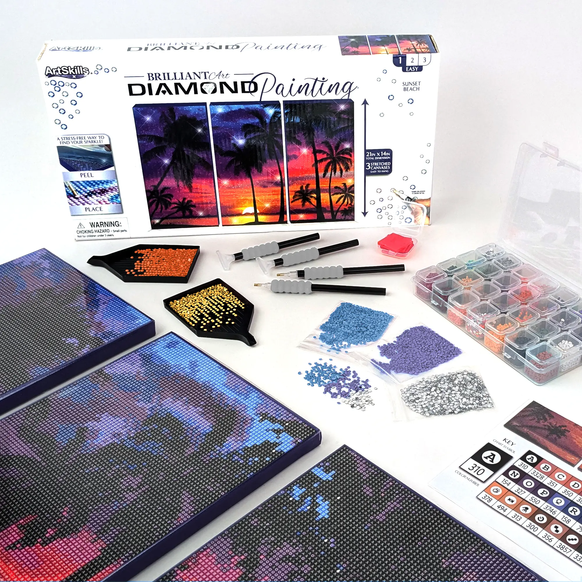ArtSkills Sunset in Paradise Diamond Painting Kit on Stretched Canvas 21" x  14" - Complete Professional Diamond Art Set w/ Storage and Accessories