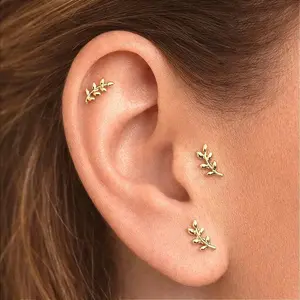 Implant Grade ASTM Titanium leaf Labret Stud Earring • Helix Earrings • Daith • Tragus • Cartilage Earrings • Flat Back Earrings, conch piercing, non tarnish jewelry, women earrings