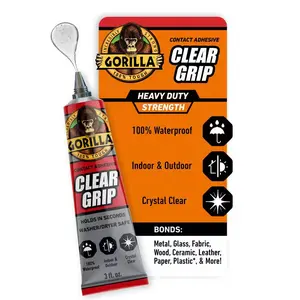 Gorilla Clear Grip Tube 3 oz Heavy Duty Waterproof Contact Adhesive for Metal Glass Fabric Wood & More Crystal Clear