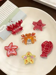 6pcs Cute Ocean Animal Hair Clips, Sweet Starfish Crab Lobster Hair Claw, Side Bangs Bobble Shark Clip, Summer Beach Vacation Accessories
