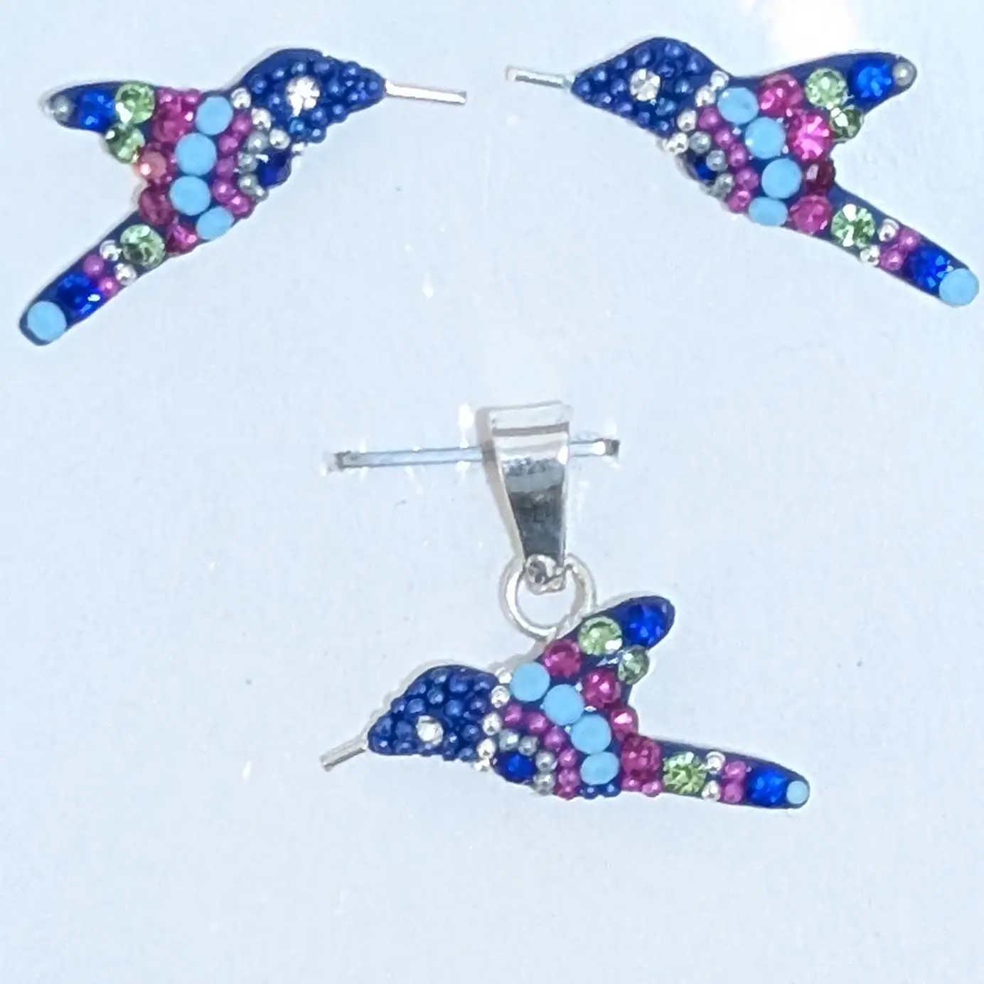 925 Silver Hummingbird Pendant and Stud Earrings Set