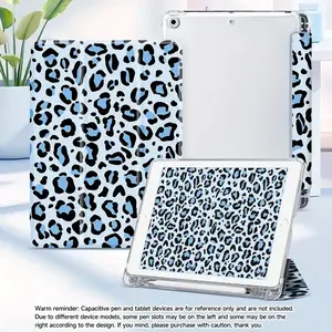Blue leopard print, with adjustable bracket and pen slot, foldable non-slip TPU protective case, suitable for iPad mini, iPad Air, iPad Pro/iPad 10th generation, 11th generation and other series iPad protective cases