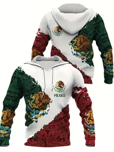 Men's Mexico Long Sleeve Eagle Holding Snake Print,Hoodies Kangaroo Pocket Sweatshirt,Suitable Sports,Graphic Animal Polyester Shoe Overall Sweaters Casual Clothing