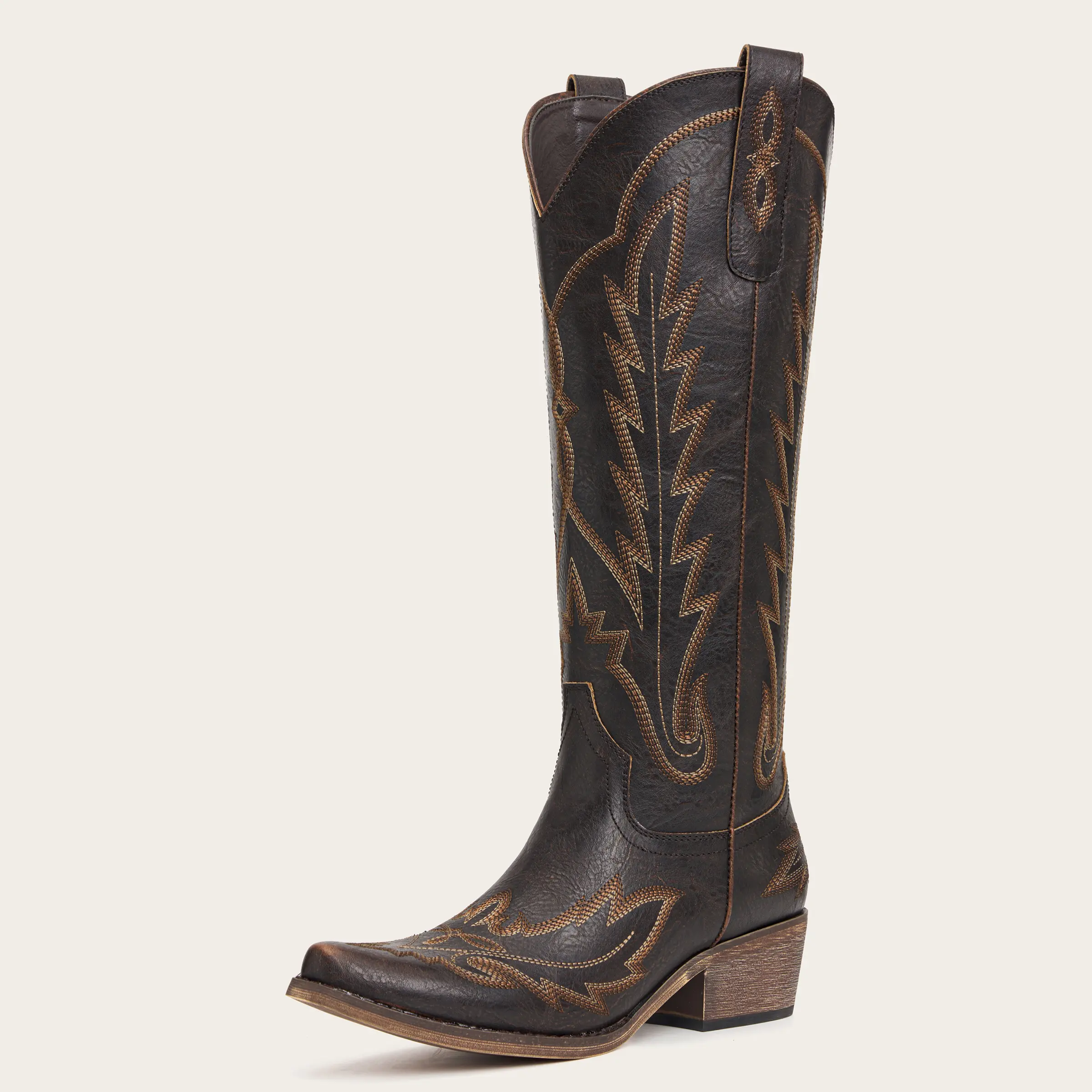 Classic Tall Cowgirl Boots with Flame Embroidery Western Design Comfortable Heel Soft Fit for Women Snip Toe Side Zipper Breathable Mesh Lining