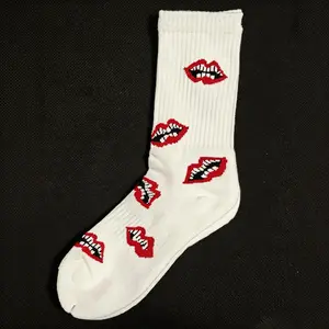 Stockings Towel Bottom High Tube Pure Cotton Sports Socks Red Stockings Trendy Socks Men and Women Embroidered Striped Skateboard Basketball Socks Mid Tube Socks Lip Socks Family Gifts