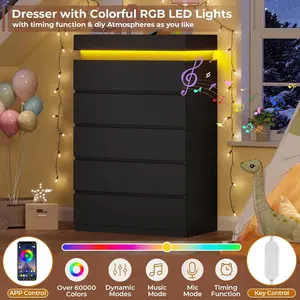 Tall Dresser with LED Light Black