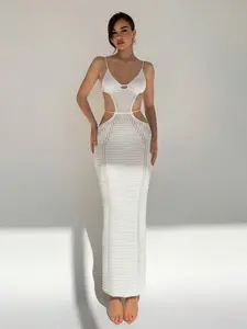 Elevate Your Summer Wardrobe, This Sexy White Crochet Dress Features Cutout Sides, Bodycon Side Slit, & Backless Detail, Made with Breathable Hollow-Knit Fabric. Ideal for Beach Days, Brunch Dates. Bodycon Fit to Show Off Your Curves
