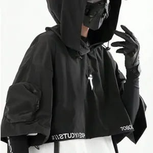 Harajuku Dark Functional Hooded Poncho Fabric Fit Sleeve Womenswear Outdoor Polyester Sweatshirts Tops