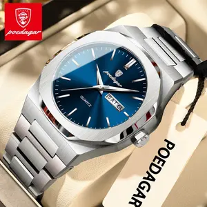 POEDAGAR Fashion Luxury Watch Night Light Waterproof Stainless Steel Men's Clock Date Week Quartz Men's Business Watch