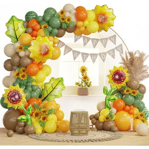 Sunflower Balloon Arch Kit,157Pcs Mustard Yellow Neutral Sand White Brown Balloon Garland with Sunflower Foil Balloons For Sunflower Bee Theme Baby Shower Wedding Birthday Party Decorations