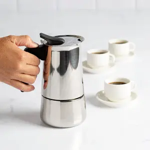 6 Cup Moka Pot Stovetop Espresso Maker Stainless Steel Italian Coffee Percolator for Camping Travel Home Use