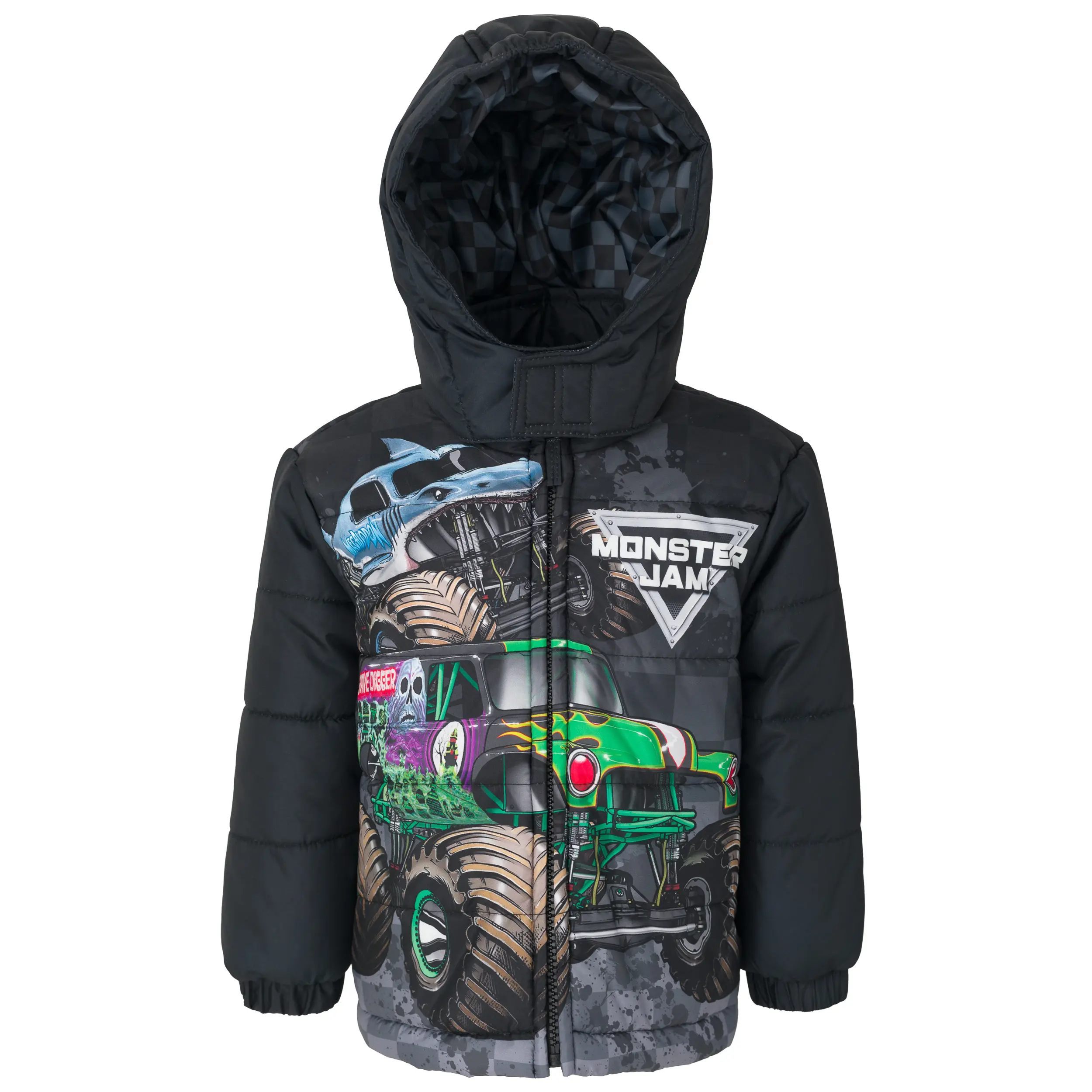 Monster Jam Boys' Hooded Puffer Jacket Toddler to Big Kid
