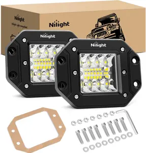 Nilight 2PCS 42W Flush Mount LED Light Pods - Upgraded Spot Flood Combo, 42w Power, Offroad Compatible for 4x4 Trucks, SUVs