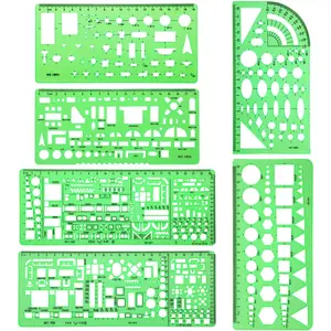 6 Pieces Plastic Measuring Templates Building Formwork Stencils Geometric Drawing Rulers for Office and School Clear Green