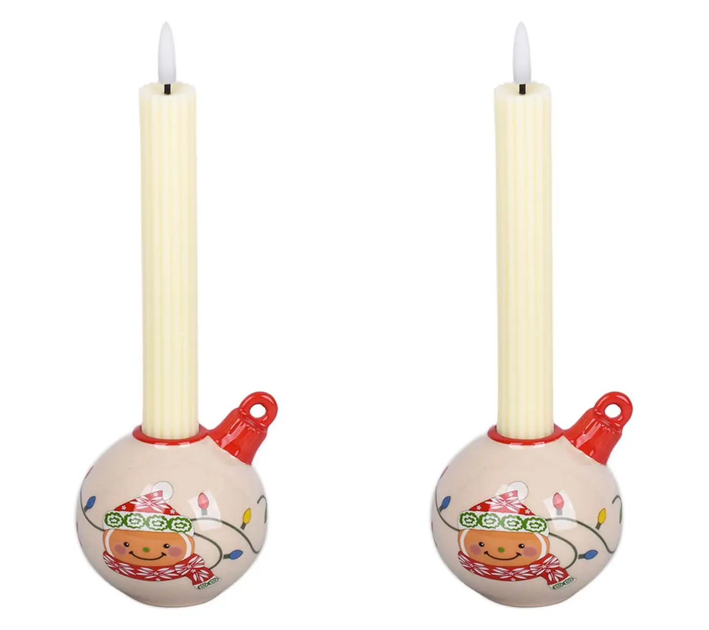 Temp-tations S/2 Ornament Taper Holders with Flameless Candles